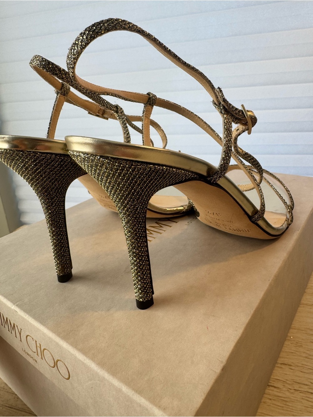 Jimmy Choo Metallic Gold Strappy Stiletto Sandals - Picture 5 of 7